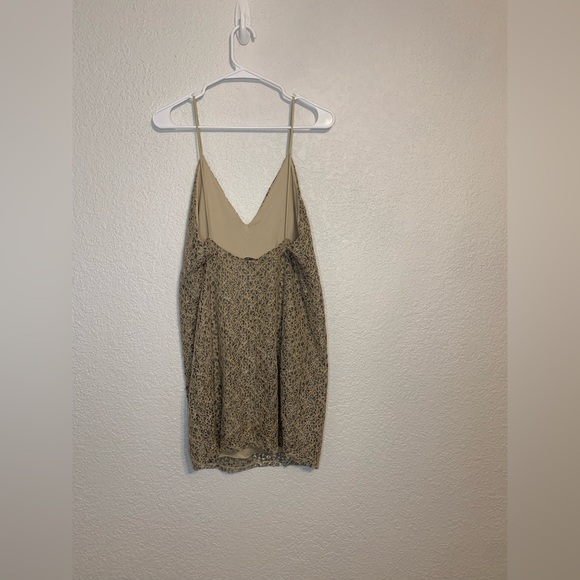 Zara Sz Med Slip Dress Beige Gray (Grey) Crochet Floral Low Back Mini Vneck - Picture 9 of 10